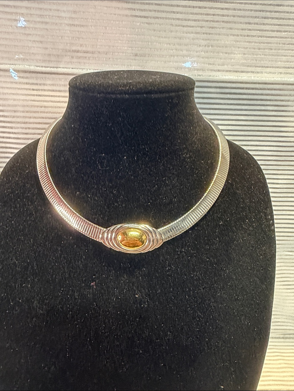 Two-Tone Gold and Silver Collar Necklace with Central Gold Accent